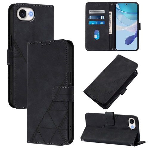 iPhone 16e / 17e Crossbody 3D Embossed Flip Leather Phone Case - Black