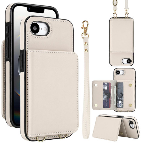 iPhone 16e / 17e Crossbody Dual-buckle Wallet RFID Back Leather Phone Case - White