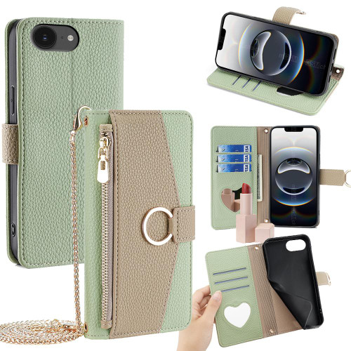 iPhone 16e / 17e Crossbody Litchi Texture Leather Phone Case - Green