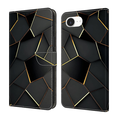 iPhone 16e / 17e Crystal-Like Painted Vegan Leather Phone Case - Black Gold Geometric