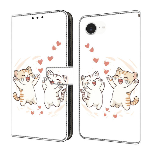 iPhone 16e / 17e Crystal-Like Painted Vegan Leather Phone Case - Heart & Cat
