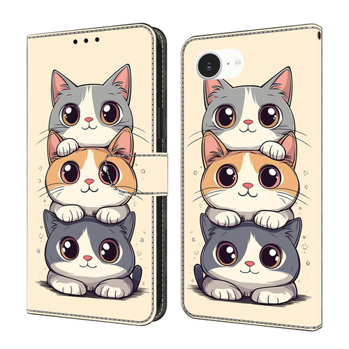 iPhone 16e / 17e Crystal-Like Painted Vegan Leather Phone Case - Stacking Cats