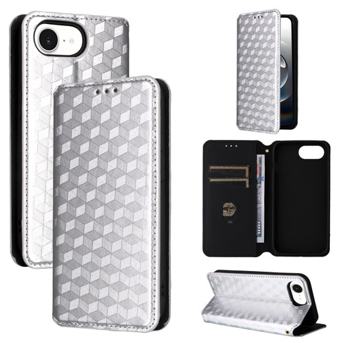 iPhone 16e / 17e Cubic Grid Texture Flip Leather Phone Case - Silver