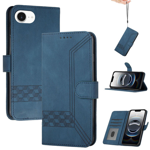 iPhone 16e / 17e Cubic Skin Feel Flip Leather Phone Case - Blue