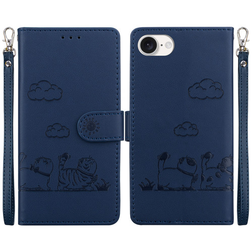 iPhone 16e / 17e Cute Cats RFID Leather Phone Case - Blue