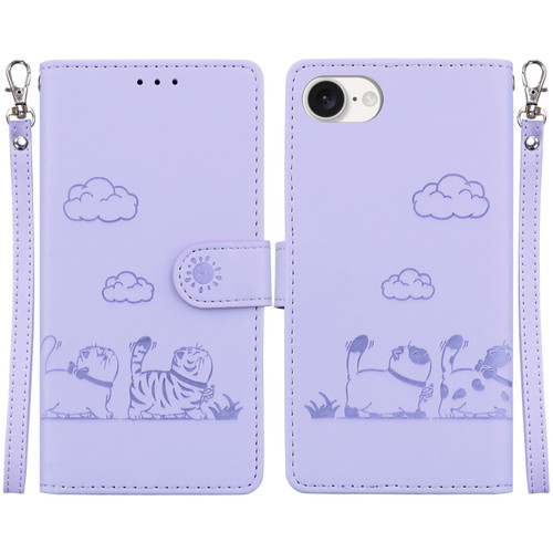 iPhone 16e / 17e Cute Cats RFID Leather Phone Case - Purple