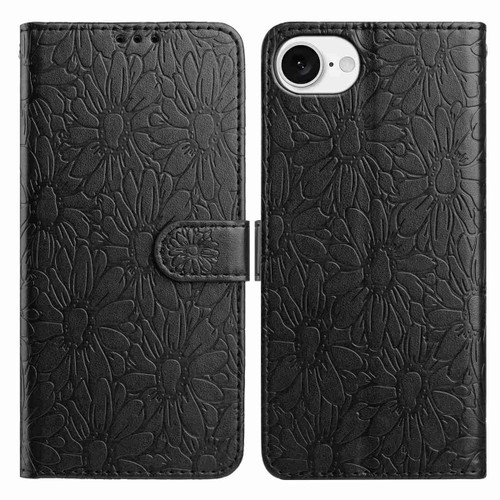 iPhone 16e / 17e Daisy Embossed Leather Phone Case - Black