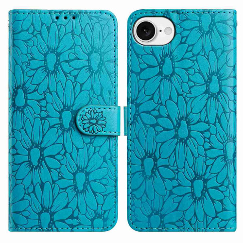 iPhone 16e / 17e Daisy Embossed Leather Phone Case - Blue