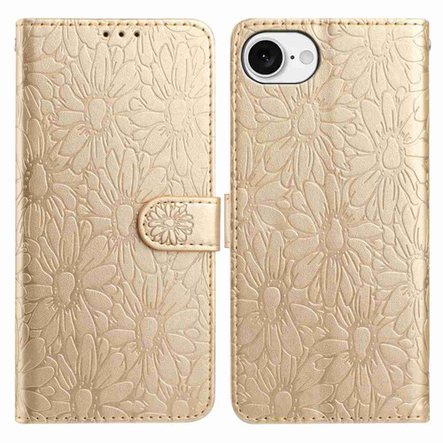 iPhone 16e / 17e Daisy Embossed Leather Phone Case - Gold