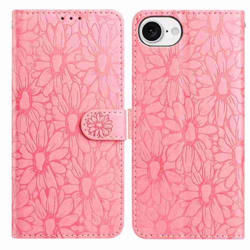iPhone 16e / 17e Daisy Embossed Leather Phone Case - Pink