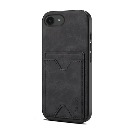 iPhone 16e / 17e Denior D06 PU Back Cover Card Slot Holder Phone Case - Black