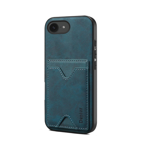 iPhone 16e / 17e Denior D06 PU Back Cover Card Slot Holder Phone Case - Blue