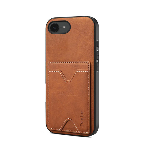 iPhone 16e / 17e Denior D06 PU Back Cover Card Slot Holder Phone Case - Brown