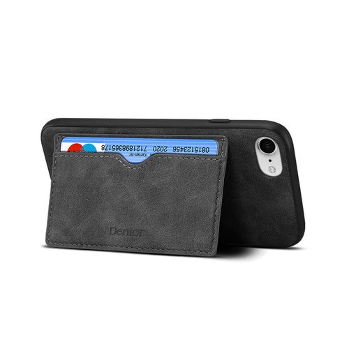 iPhone 16e / 17e Denior D08 PU Single Card Slot Holder Phone Case - Black