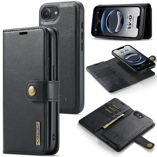 iPhone 16e / 17e DG.MING Crazy Horse Texture Detachable Magnetic Leather Phone Case - Black