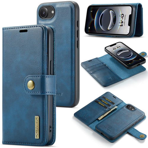iPhone 16e / 17e DG.MING Crazy Horse Texture Detachable Magnetic Leather Phone Case - Blue