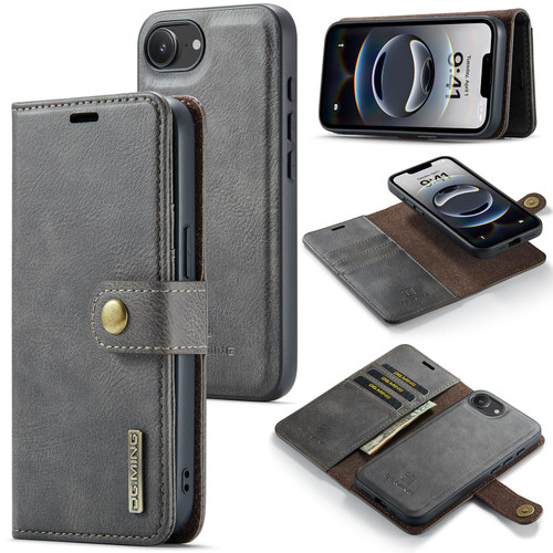 iPhone 16e / 17e DG.MING Crazy Horse Texture Detachable Magnetic Leather Phone Case - Grey