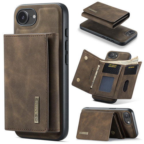 iPhone 16e / 17e DG.MING M1 Series 3-Fold Multi Card Wallet Leather Phone Case - Coffee