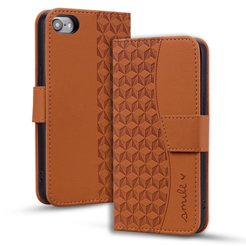 iPhone 16e / 17e Diamond Buckle Leather Phone Case with Lanyard - Brown