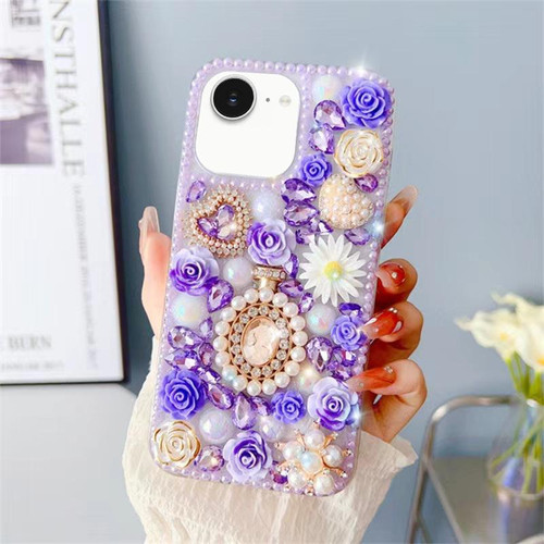 iPhone 16e / 17e Diamond Inlaid Rose PC Phone Case - Purple