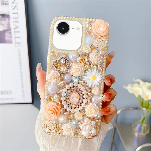 iPhone 16e / 17e Diamond Inlaid Rose PC Phone Case - Yellow