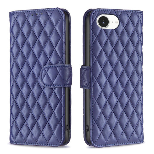 iPhone 16e / 17e Diamond Lattice Wallet Flip Leather Phone Case - Blue