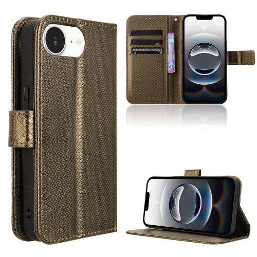 iPhone 16e / 17e Diamond Texture Leather Phone Case - Brown