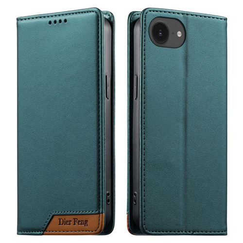 iPhone 16e / 17e Dierfeng Splicing Strong Magnetic RFID Vegan Leather Phone Case - Green