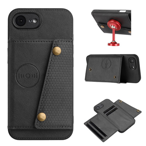 iPhone 16e / 17e Double Buckle Card Slots PU + TPU Phone Case - Black