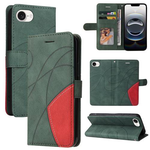 iPhone 16e / 17e Dual-color Splicing Flip Leather Phone Case - Green