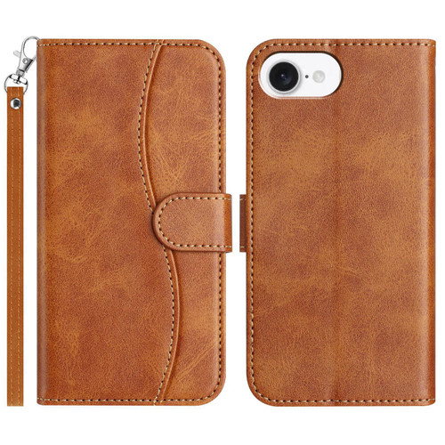 iPhone 16e / 17e Dual-Folded S-shape Leather Phone Case - Brown