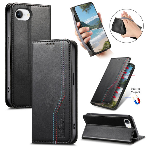 iPhone 16e / 17e Elastic Wristband Magnetic Suction Leather Phone Case - Black