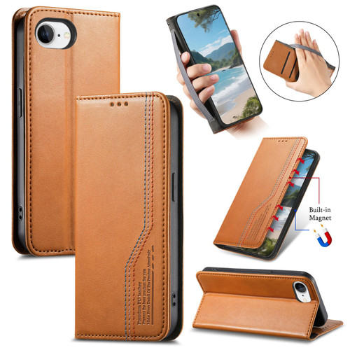 iPhone 16e / 17e Elastic Wristband Magnetic Suction Leather Phone Case - Brown