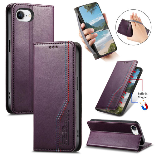 iPhone 16e / 17e Elastic Wristband Magnetic Suction Leather Phone Case - Purple