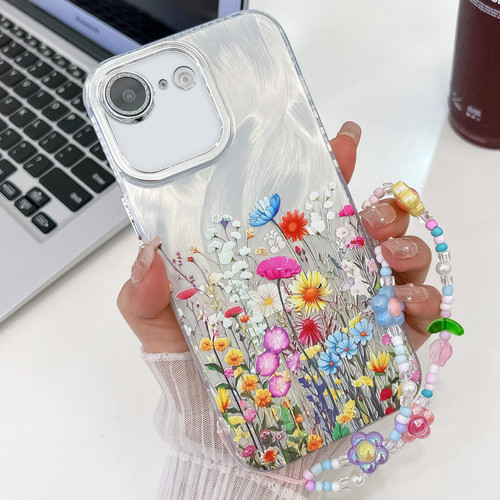 iPhone 16e / 17e Electroplating Flower Texture Wristband TPU Phone Case - Flowers SH4