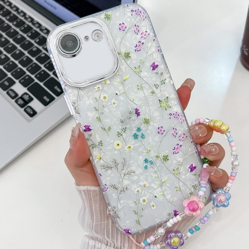 iPhone 16e / 17e Electroplating Flower Texture Wristband TPU Phone Case - Wild Chrysanthemum SH5