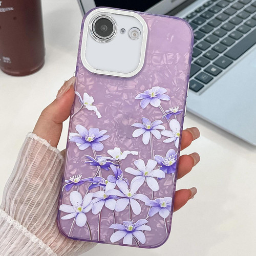 iPhone 16e / 17e Electroplating Flowers Plants Texture TPU Phone Case - Lilac Flowers FL16