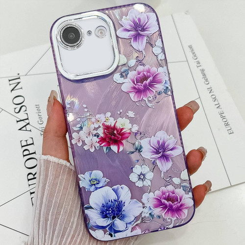 iPhone 16e / 17e Electroplating Flowers Plants Texture TPU Phone Case - Purple Flowers FL1