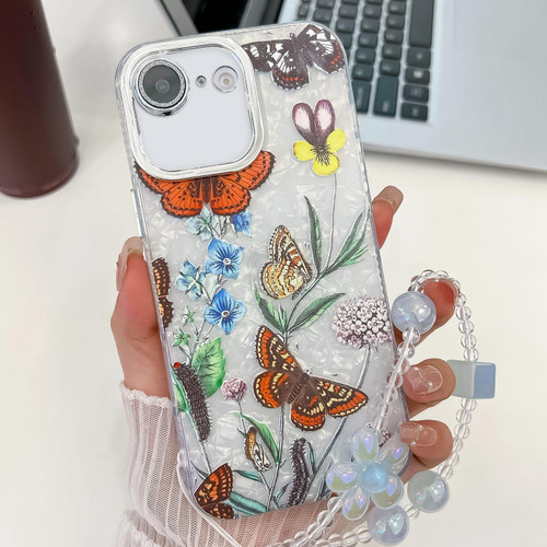 iPhone 16e / 17e Electroplating Flowers Plants Texture Wristband TPU Phone Case - Butterfly Love Flower FL17