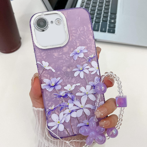 iPhone 16e / 17e Electroplating Flowers Plants Texture Wristband TPU Phone Case - Lilac Flowers FL16