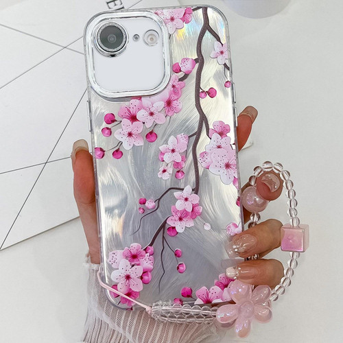 iPhone 16e / 17e Electroplating Flowers Plants Texture Wristband TPU Phone Case - Plum Flower FL6