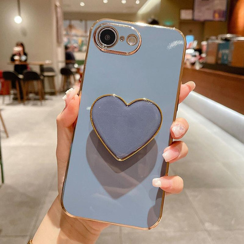 iPhone 16e / 17e Electroplating Love Heart Holder TPU Phone Case - Blue