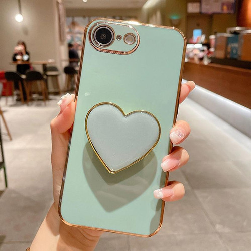 iPhone 16e / 17e Electroplating Love Heart Holder TPU Phone Case - Green
