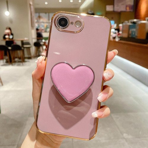 iPhone 16e / 17e Electroplating Love Heart Holder TPU Phone Case - Purple