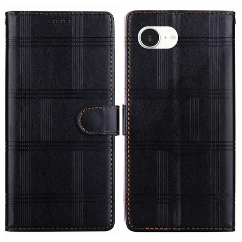 iPhone 16e / 17e Embossed Checkered Leather Phone Case - Black