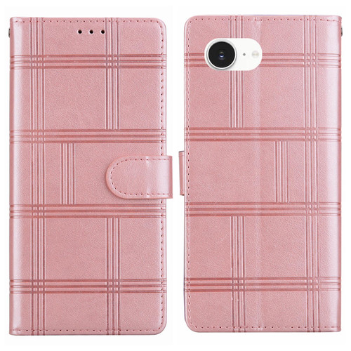 iPhone 16e / 17e Embossed Checkered Leather Phone Case - Pink