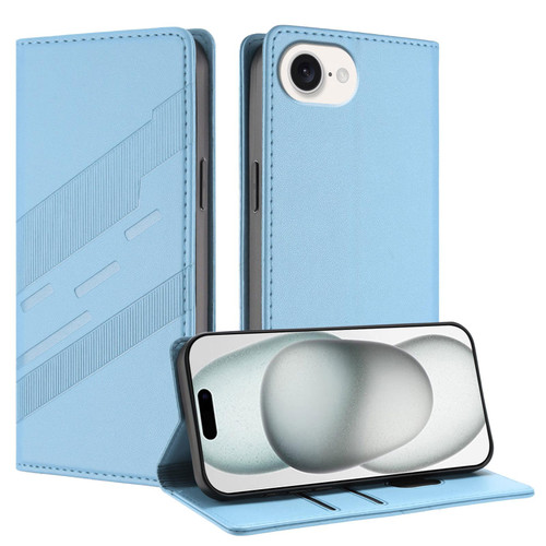 iPhone 16e / 17e Embossed Multi-functional Wallet Retro Leather Phone Case - Light Blue