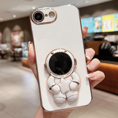 iPhone 16e / 17e Embrace Stars Electroplating Astronaut Holder Phone Case - White
