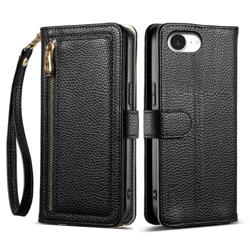 iPhone 16e / 17e ESEBLE E11 Colorful Litchi Pattern Zipper Wallet Leather Phone Case - Black