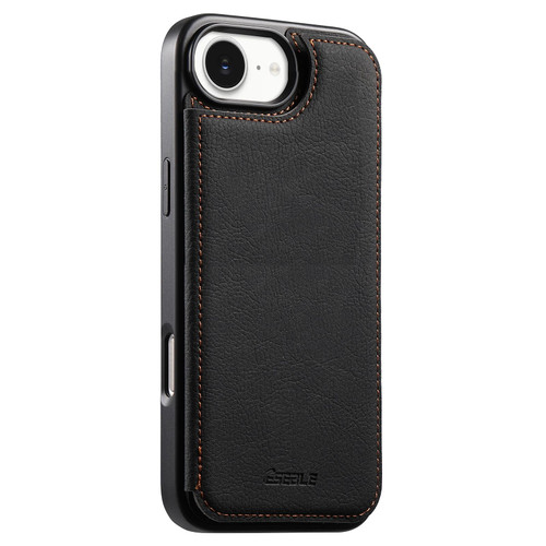 iPhone 16e / 17e ESEBLE Retro Texture Double Buckle Card Slot Phone Case - Black